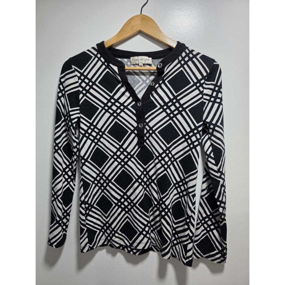 Evan-Picone V-neck Blouse Long Sleeve Geometric Women's Size S Front Button